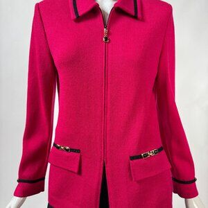 St. John Collection Pink Knit Jacket W/Gold & Black Accents Like New Size 2